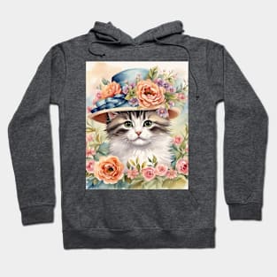 Edwardian Cat in Floral hat Hoodie